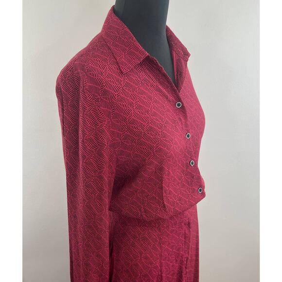 Anthropologie Loveland Wine Red Button-Front DRESS Flare Modern Chic 6 - Picture 4 of 7